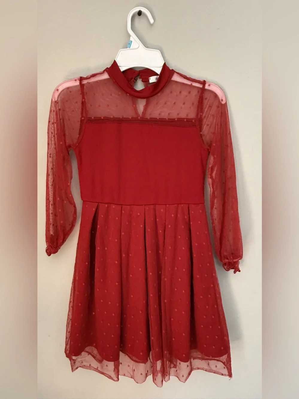 Red Sheer Sleeve Girls' Party Dress